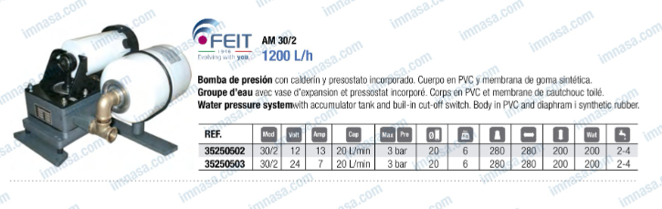 GROUPE D'EAU/RESERVOIR AM30/2 12V FEIT POMPES