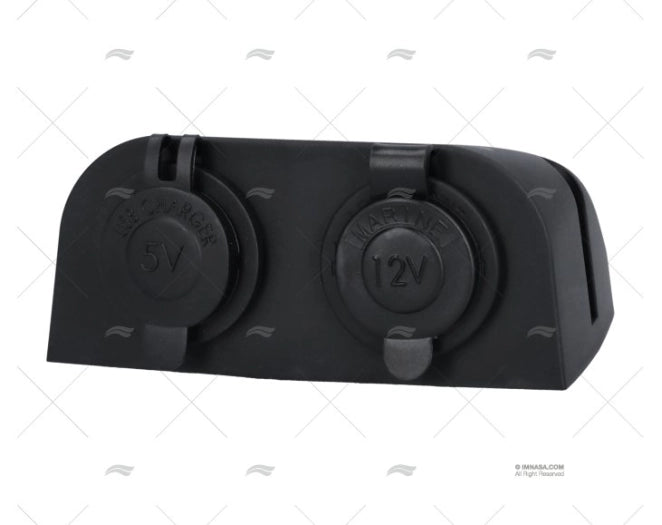 SUPPORT DOUBLE PRISE USB NOIRE