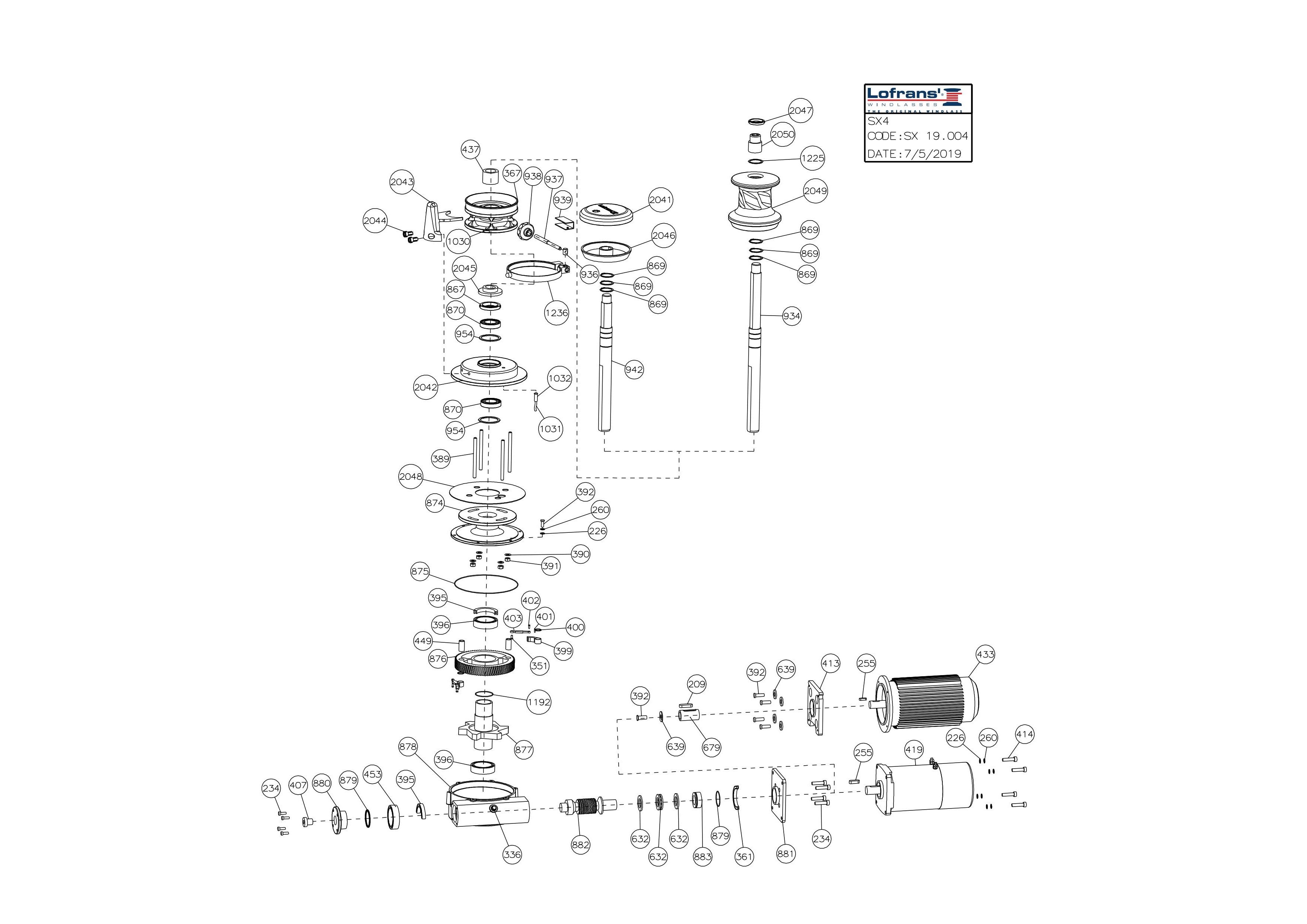 Pièces détachées pour guindeau Lofrans sx4