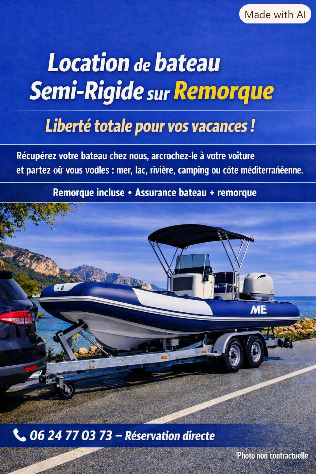 Location de bateau semi‑rigide avec remorque – Liberté totale pour vos vacances