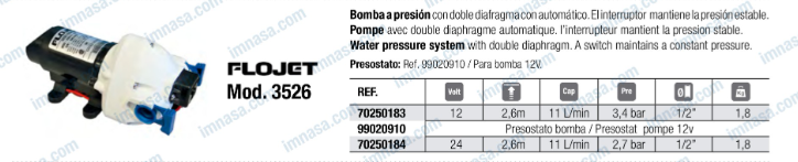 POMPE FLOJET 24V 3 MEMBRAINES 11 Lt/m FLOJET