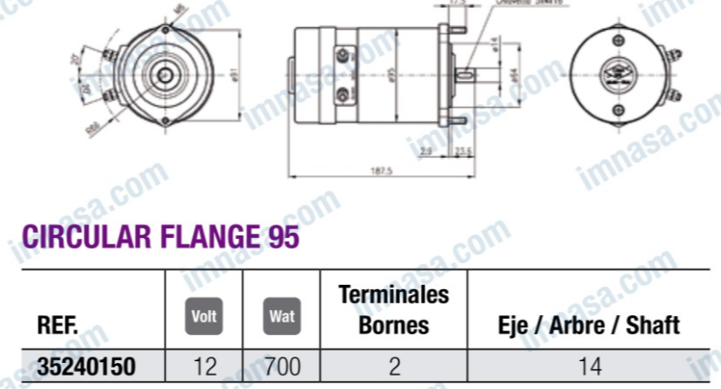 MOTEUR 12V 700W 2 BORNES