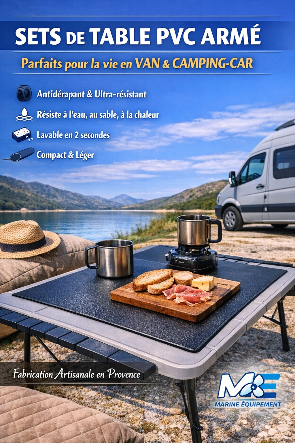 Set de table ultra‑résistant en PVC armé – idéal bateau, camping et extérieur. de Table en pvc armé, couleur noir, antidérapant, 34cmx44cm, vendu à l'unité.