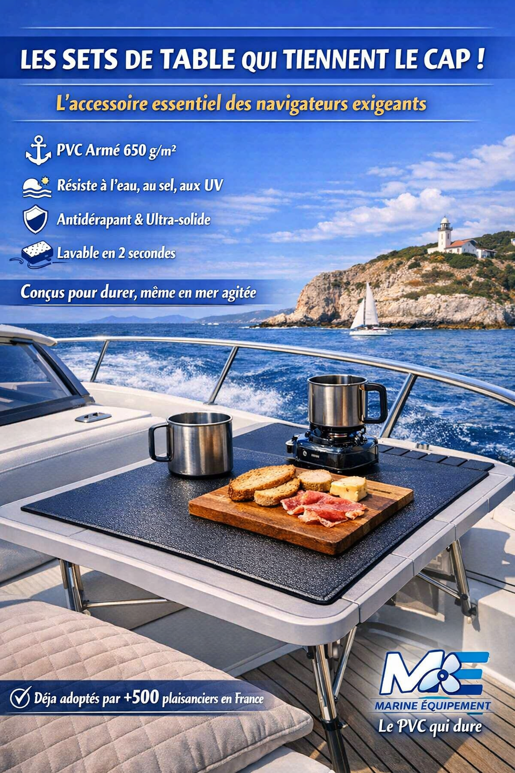 Set de table ultra‑résistant en PVC armé – idéal bateau, camping et extérieur. de Table en pvc armé, couleur noir, antidérapant, 34cmx44cm, vendu à l'unité.